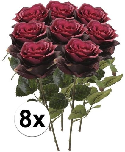 8x Donker rode rozen Simone kunstbloemen 45 cm