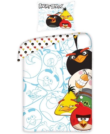 Angry Birds dekbedovertrek - Wit met kleurrijke boze vogels - 1 persoons