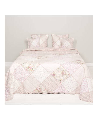 Clayre & eef bedsprei / quilt 260x260 - beige, roze, crème, lila - katoen, polyester