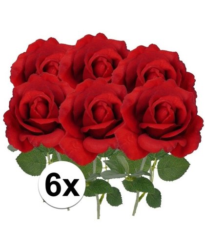 6x rode rozen van polyester - 37 cm - Valentijn / Bruiloft rode kunstrozen