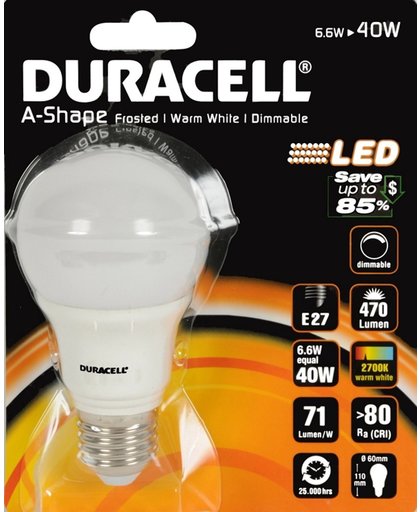 Duracell 6.6W E27 6.6W E27 A+ Warm wit LED-lamp