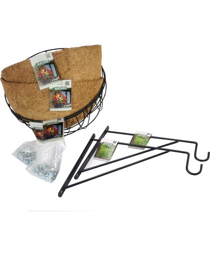 Nature Hanging Basket set 30cm - 2 x Muurhaak, 2 x Hangmand en 2 x kokos inlegvel