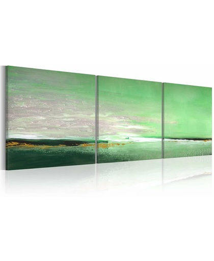 Handgeschilderd schilderij - De kust in het groen  150x50cm