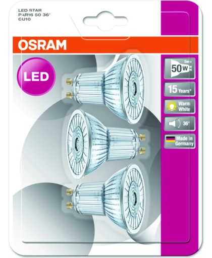 OSRAM 3-pack LED lampen - GU10 - 4,3W - 350lm - 2700K warm wit - 36 graden