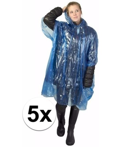5x wegwerp regenponcho blauw - poncho