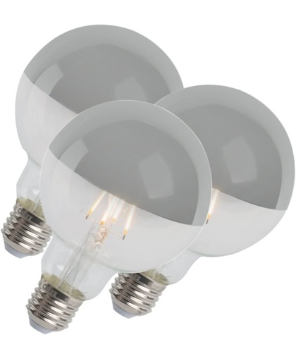 Calex Set van 3 LED filamentlamp kopspiegel zilver E27 240V 4W 280lm 2300K G95 dimbaar