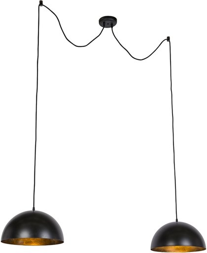 QAZQA Moderne ronde hanglampen zwart met goud 35cm 2-lichts - Magna
