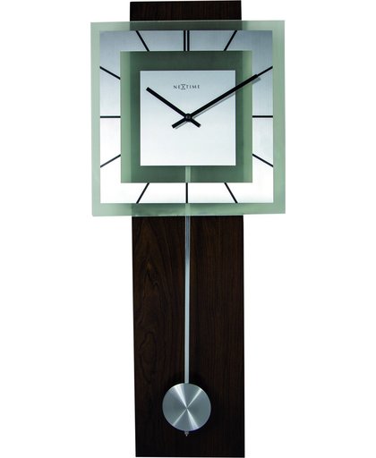 NeXtime Retro Pendulum Square - Klok - Slinger - Hout/Glas - Rechthoekig - 32x80 cm - Zilver