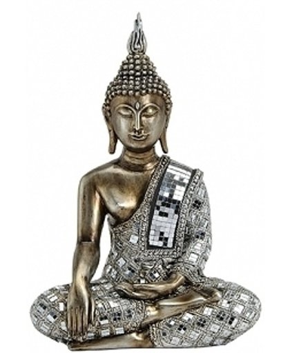 Boeddha beeld brons/zilver 33 cm - Boeddha's beelden