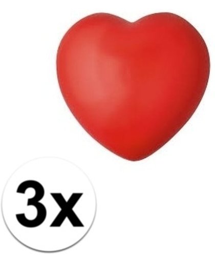 3x hartje stressballetjes rood - 7 x 6,5 x 5,5 cm - Valentijn stressbal hart