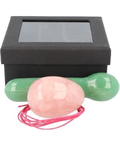 Yoni massage set Roze kwarts / Aventurijn groen - 9,5 cm - groen / roze - M