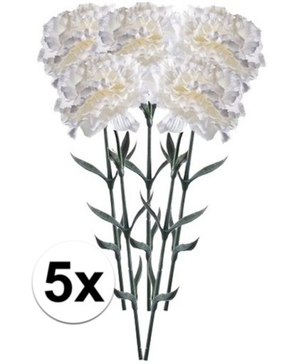 5x Witte kunst Anjer tak 65 cm  - Kunstbloemen