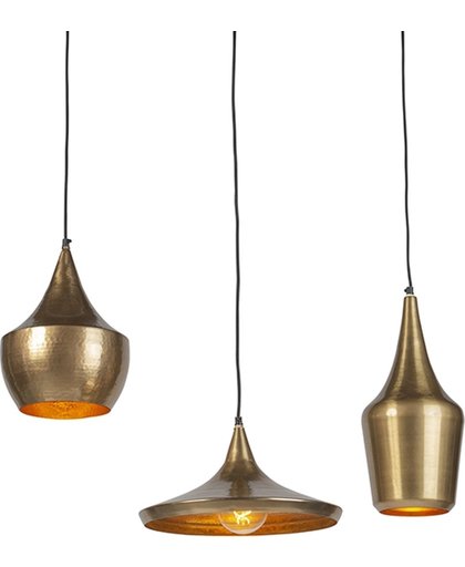 QAZQA Set van 3 vintage ronde hanglampen goud - Duke