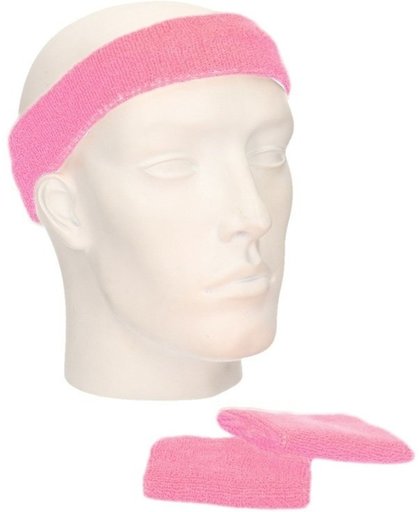 Setje licht roze zweetbandjes - Licht roze sportdag set pols en hoofd zweetbandjes