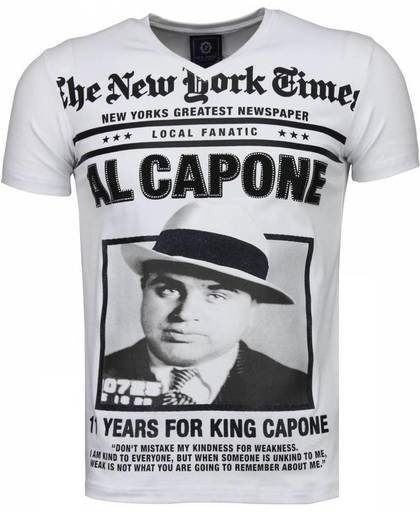 Local Fanatic Al Capone - Rhinestone T-shirt - Wit - Maten: XL