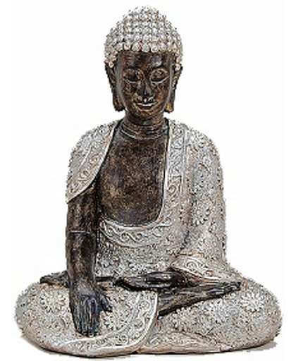 Boeddha beeldje zilver/bruin 29 cm
