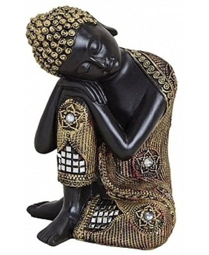 Beeldje slapende Boeddha zwart/goud 17 cm - Boeddha's beelden