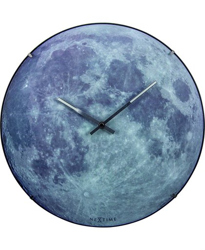 NeXtime Blue Moon Dome - Klok - Stil Uurwerk - Glas - Rond - Ø35 cm - Grijs / Blauw - Glow in the dark