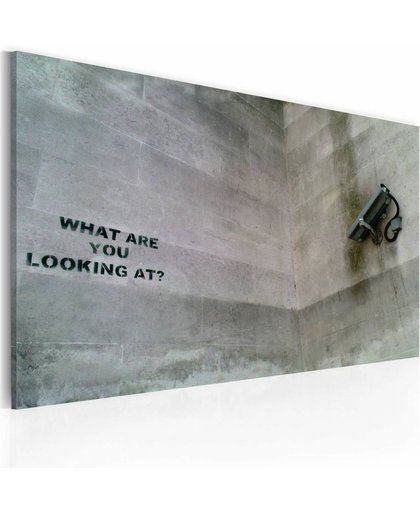 Schilderij - Wat ben je aan het kijken? (Banksy) 40x60cm