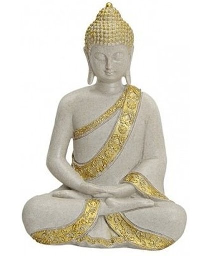 Boeddha beeld beige/goud zittend 29 cm