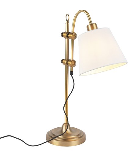 QAZQA Klassieke tafellamp brons met witte kap - Ashley