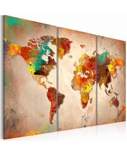 Schilderij - Geschilderde wereldkaart (canvas)