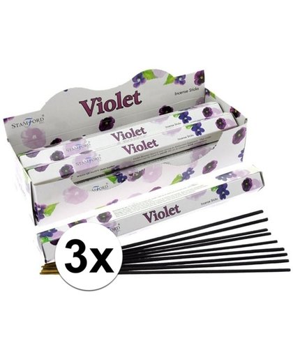 3x wierook stokjes viooltjes - totaal 60 st - wierookstokjes / geurstokjes