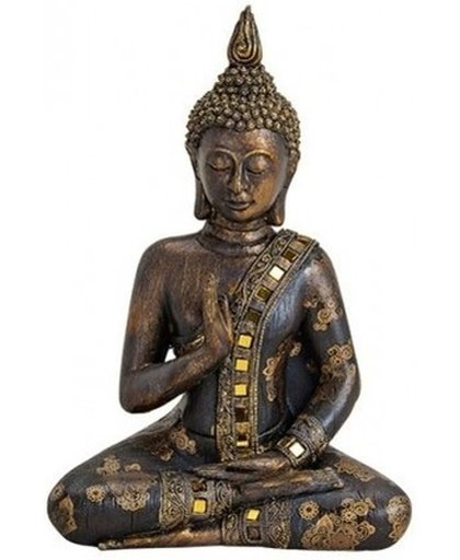 Boeddha beeld zwart/goud 28 cm van polystone