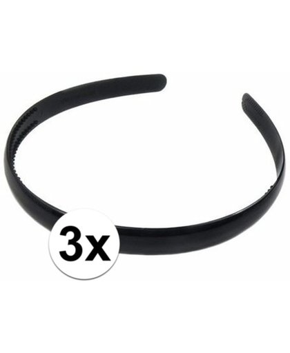 3x Zwarte diadeem  - basic haarband voor dames