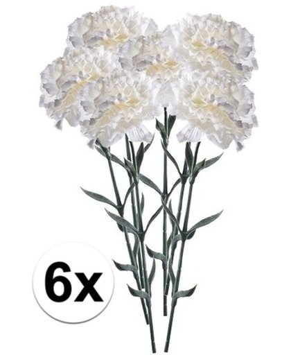 6x Witte kunst Anjer tak 65 cm  - Kunstbloemen