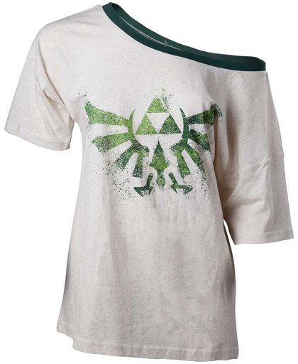 Nintendo - The legend Of Zelda off shoulder dames T-shirt met Triforce logo wit/groen - M - Games merchandise
