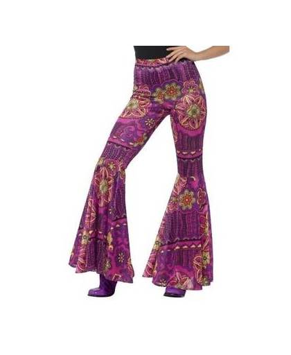Hippie broek paars/roze voor dames - flower power 36-42 (s/m)