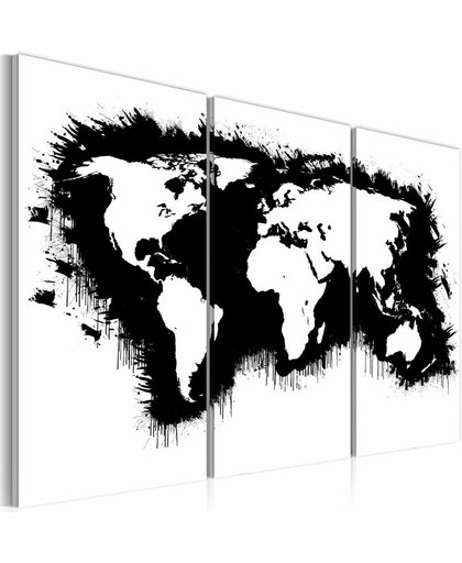 Schilderij - Monochromatisch kaart van de Wereld - drieluik