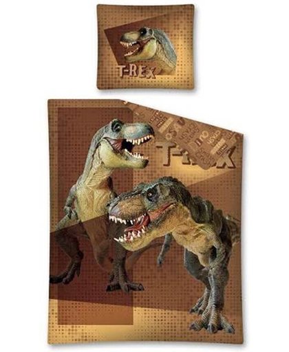 Dino dekbedovertrek Bruin 1-persoons (140x200 cm + 1 sloop) (t-rex brown)