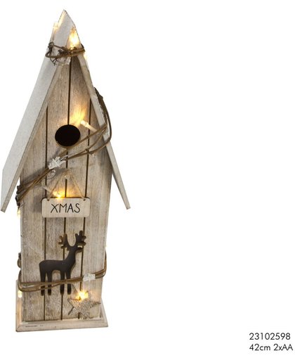 Vogelhuisje hout met LEDverlichting 42cm