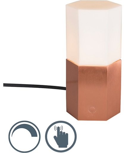 QAZQA Hexagon - Tafellamp met dimmer - 1 lichts - 100 mm - koper