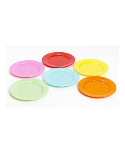 Plastic gekleurde ontbijt bordjes 6 stuks
