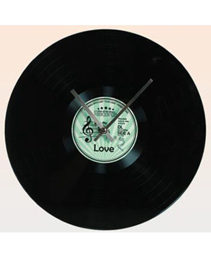 Glazen wandklok elpee vinyl-look met mintgroen label love