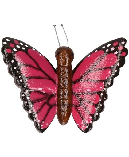 Houten magneet roze vlinder