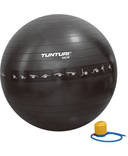 Tunturi Fitnessbal - Gymball - Swiss ball - Ø 55 cm - Anti burst - Inclusief pomp - Zwart