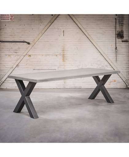 QAZQA - Industriele rechthoekige eettafel 240x100x6 betonlook met zwarte X poten - Empire