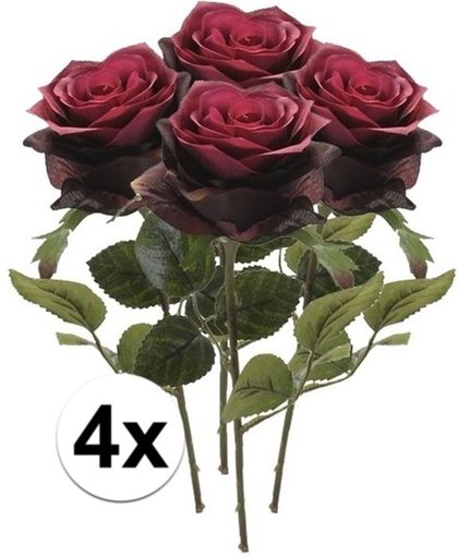 4x Donker rode rozen Simone kunstbloemen 45 cm