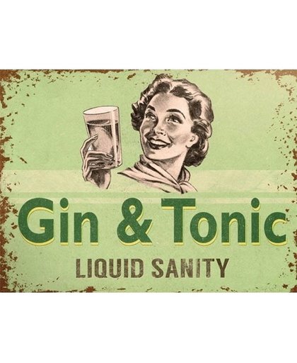 Retro muurplaatje Gin Tonic Liquid Sanity 15 x 20 cm