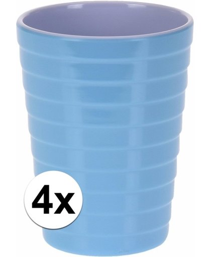 4x Bekers melamine ribbel blauw 300 ml