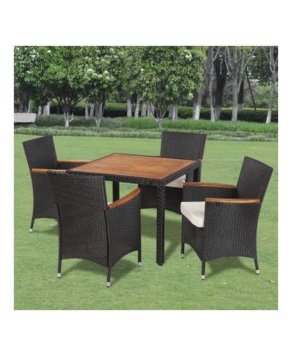 Vidaxl poly rattan tuinstoelenset met 4 stoelen en een tafel