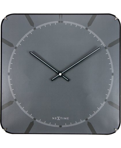 NeXtime Michael Square Dome - Klok - Stil uurwerk - Vierkant - Glas -  35 cm - Grijs