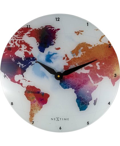 NeXtime Colorful World - Wandklok - Glas - Rond - Stil uurwerk - Ø 43 cm - Multi color
