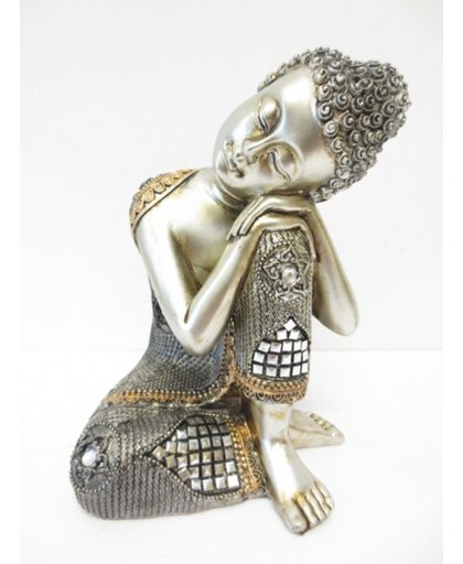 Beeldje slapende Boeddha zilver 28 cm