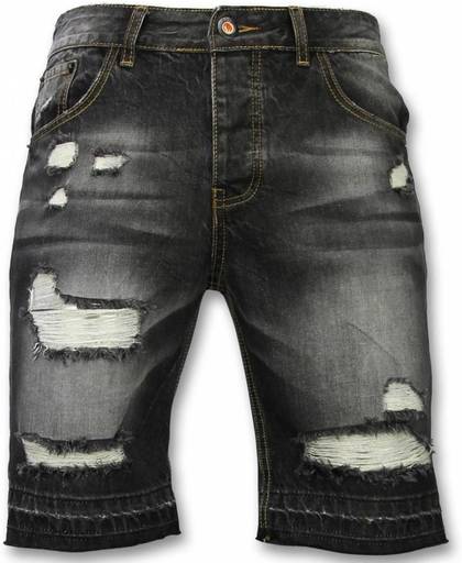 Enos Korte Broeken Heren - Slim Fit Ripped Shorts - Zwart - Maten: 28