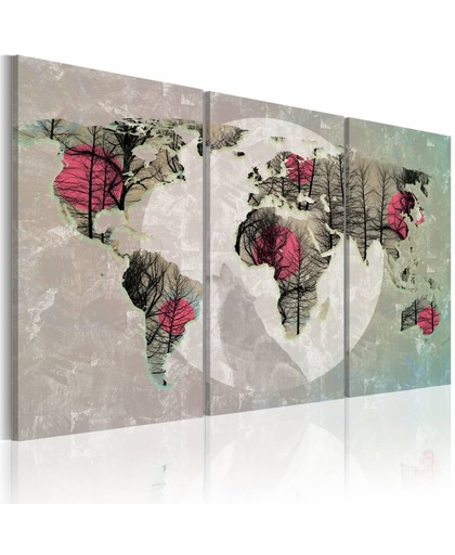 Schilderij - Kaart van de Wereld: Volle maan - drieluik